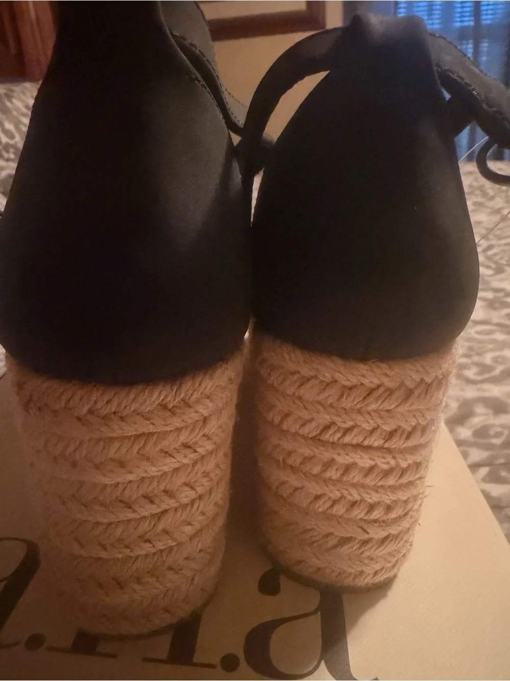 NWT A.N.A Black Woven Espadrille Ankle-Strap Wedge Sandals